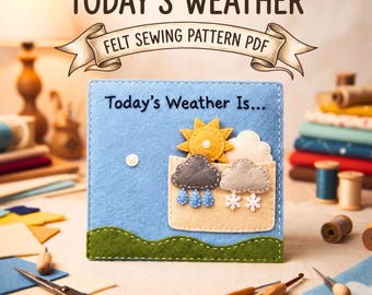 Patrón de página del libro de actividades "El clima de hoy", patrón de costura en PDF, página de aprendizaje con broches, actividad Montessori para niños pequeños, costura para principiantes.