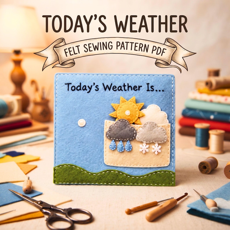 Today's Weather Felt Busy Book Page Pattern, PDF Sewing Pattern, Snap Learning Page, Montessori Toddler Activity, Beginner Sewing