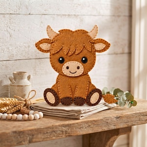 Highland Cow digital sewing pattern PDF for handmade felt ornament