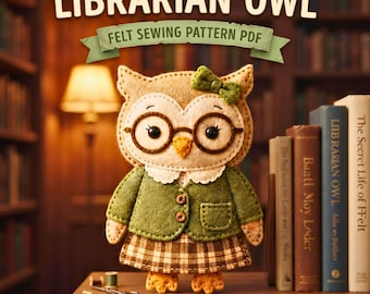 Owl PDF Pattern, Librarian Felt Ornament Sewing, Book Lover Decor, DIY Hand Stitched