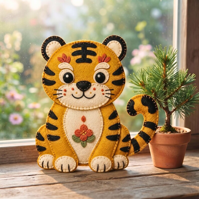 minhwa tiger, tiger sewing pattern, felt tiger pattern, korean tiger pdf, tiger ornament diy, felt tiger ornament, lunar new year diy, folk art tiger, tiger lover gift, korean folk decor, cute tiger plush, diy felt tiger, hojakdo tiger gift