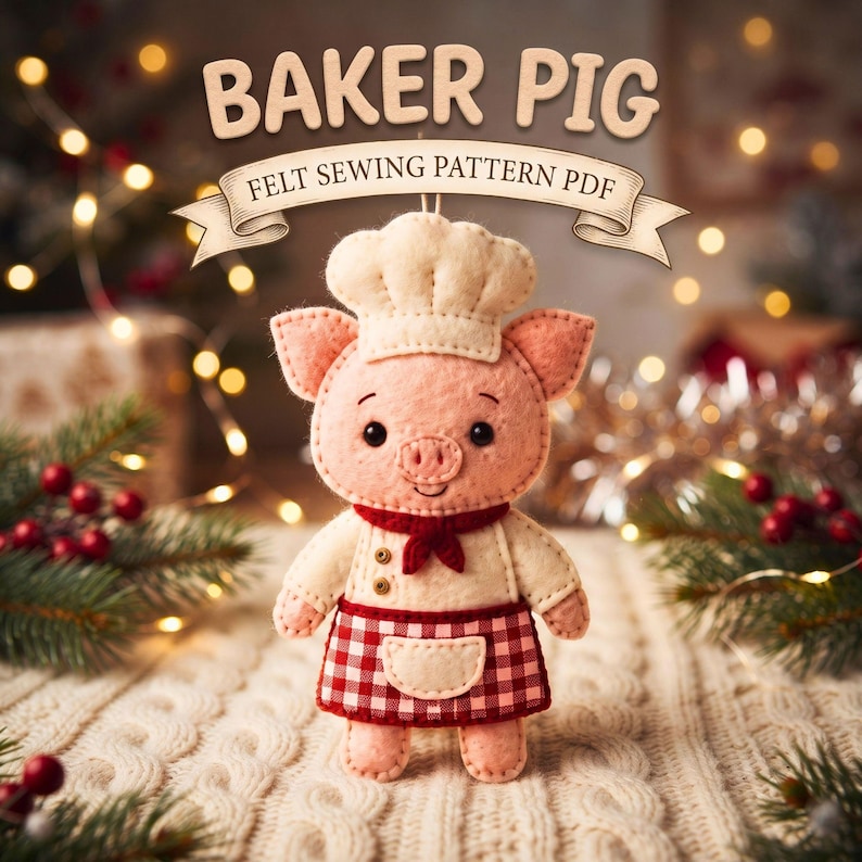Pig Felt Sewing Pattern PDF, Pig Ornament Pattern, Felt Pig Sewing Pattern, Farm Animal Craft