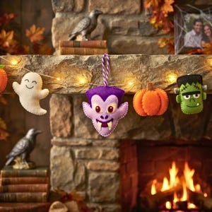Halloween Characters Pattern Bundle PDF | 6 Felt Sewing Patterns, Frankenstein Vampire Skull Pumpkin DIY Ornament Set