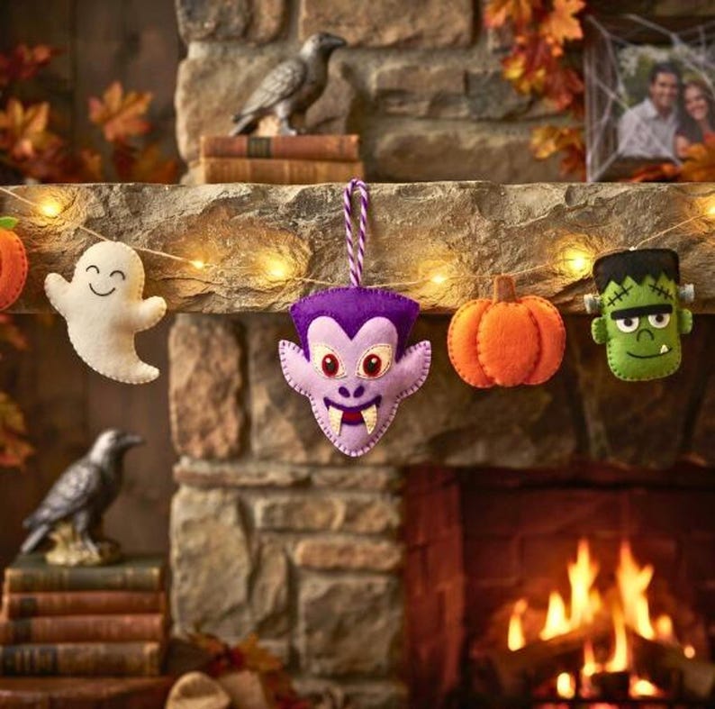 Halloween Characters Pattern Bundle PDF | 6 Felt Sewing Patterns, Frankenstein Vampire Skull Pumpkin DIY Ornament Set