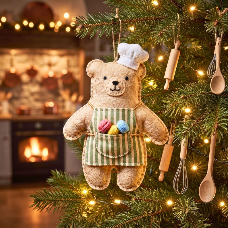 Digital Baker Bear felt sewing pattern PDF for handmade felt ornament