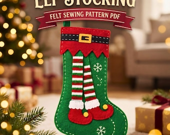 Patrón de calcetín de elfo PDF, patrón de costura de calcetín de elfo de Navidad, adorno de elfo de fieltro, bricolaje navideño