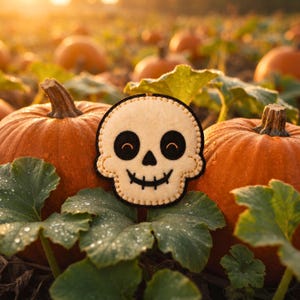Happy Skull Sewing Pattern PDF | Felt Halloween Skull Ornament Pattern, DIY Cute Skeleton Plush Spooky Decor Tutorial