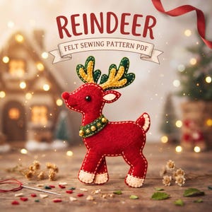 Felt Reindeer Ornament Sewing Pattern PDF, Christmas Reindeer Pattern, Felt Deer DIY, Hand Sewing