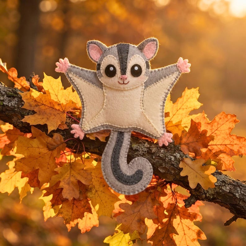 Sugar Glider Sewing Pattern PDF, Felt Animal Ornament, Australian Animal Pattern, Nursery Decor, Hand Sewing