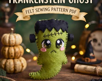 Patrón de costura del fantasma de Frankenstein en PDF / Patrón de adorno de fieltro para Halloween, tutorial de costura de fantasma espeluznante para hacer tú mismo