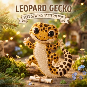 Lizard Leopard Gecko Felt Sewing Pattern PDF, Reptile Ornament DIY, Gecko Felt Craft, Hand Sewing Pattern