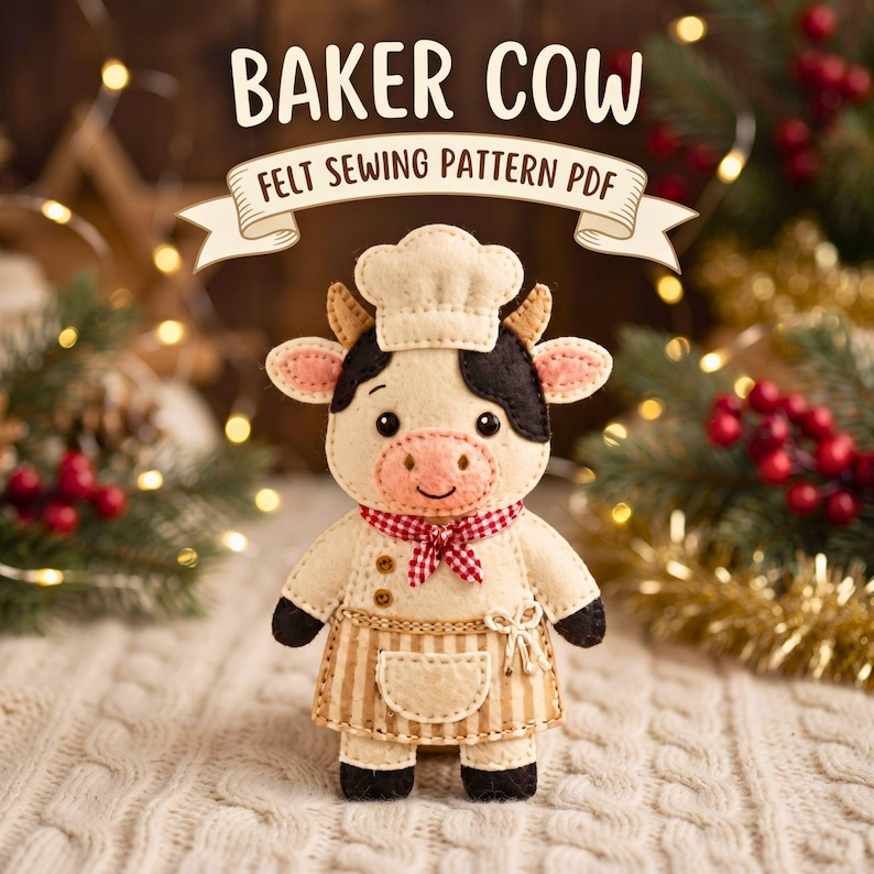 Cow Felt Sewing Pattern PDF, Cow Ornament Pattern, Farm Animal Felt Craft, DIY Hand Sewing