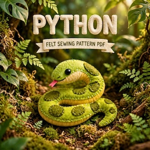 Felt Snake Sewing Pattern PDF, Python Ornament, Reptile Felt Pattern, Hand Sewing, Nursery Decor