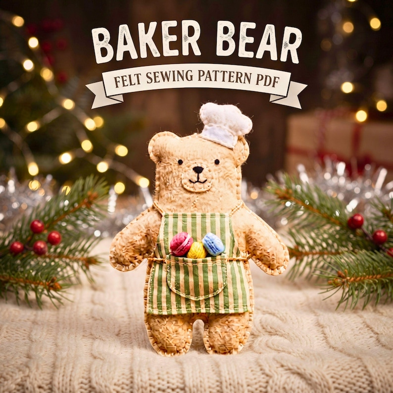 Bear Felt Sewing Pattern PDF, Bear Ornament DIY, Cute Felt Animal Craft, Hand Sewing Pattern
