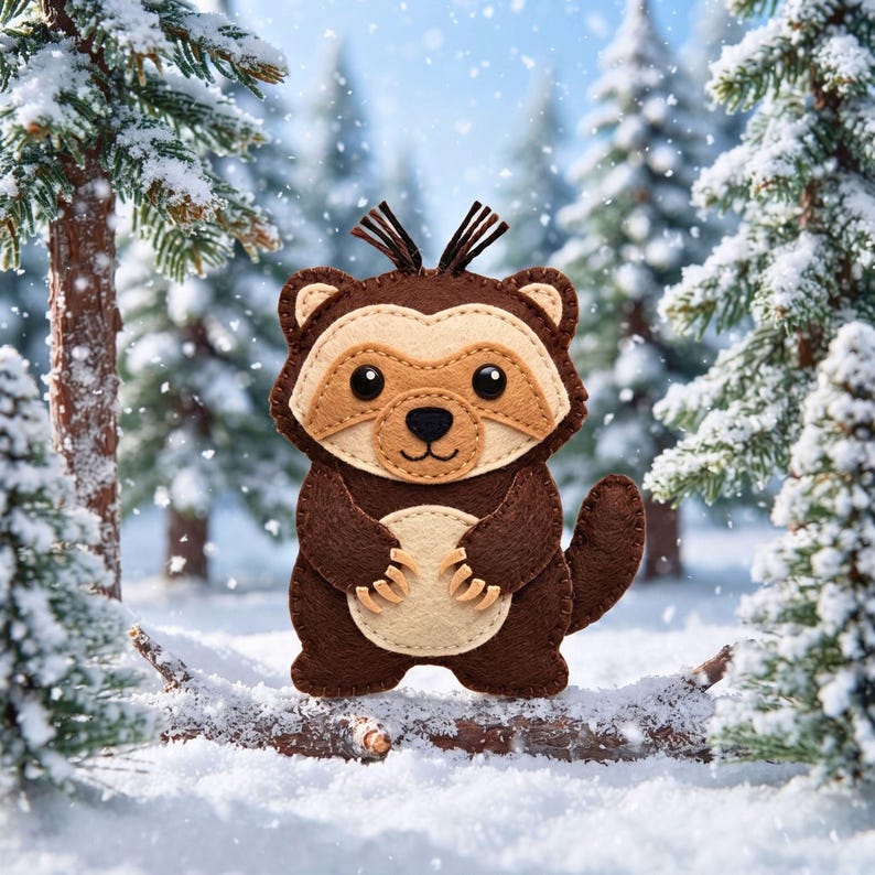 Wolverine Sewing Pattern PDF, Felt Animal Ornament, Woodland Pattern, Hand Sewing