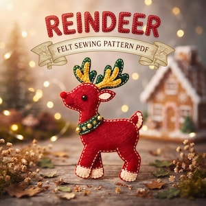 Reindeer Felt Ornament Pattern, PDF Sewing Pattern, Christmas Jingle Bell Deer DIY Craft, Hand Sewing Tutorial, Beginner Felt Pattern