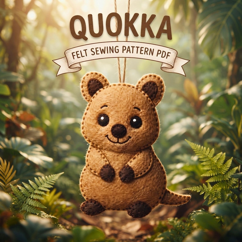 Quokka Felt Sewing Pattern PDF, Quokka Ornament DIY, Cute Animal Felt Craft, Hand Sewing Pattern