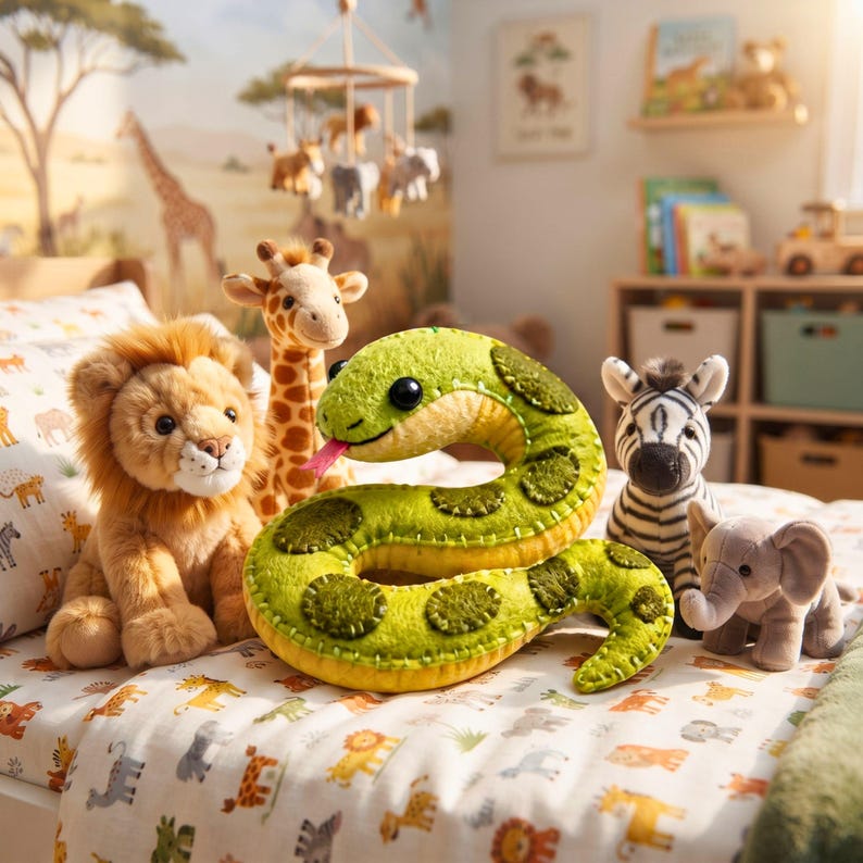 Felt Snake Sewing Pattern PDF, Python Ornament, Reptile Felt Pattern, Hand Sewing, Nursery Decor