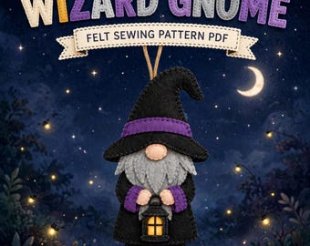 Patrón PDF de gnomo, costura de adorno de fieltro de mago, decoración de farol de Halloween, hecho a mano DIY