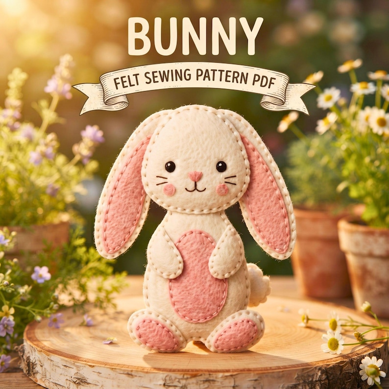 Bunny Felt Sewing Pattern PDF, Bunny Ornament Pattern, Felt Rabbit Sewing Pattern, DIY Hand Sewing