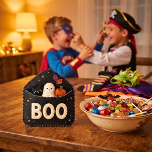 Halloween Envelope Felt Sewing Pattern, BOO Ornament PDF, Ghost Cat Pumpkin, Hand Sewing Pattern, Halloween Decor