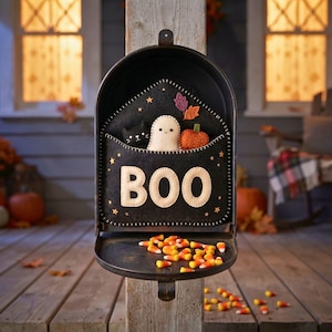 Halloween Envelope Felt Sewing Pattern, BOO Ornament PDF, Ghost Cat Pumpkin, Hand Sewing Pattern, Halloween Decor