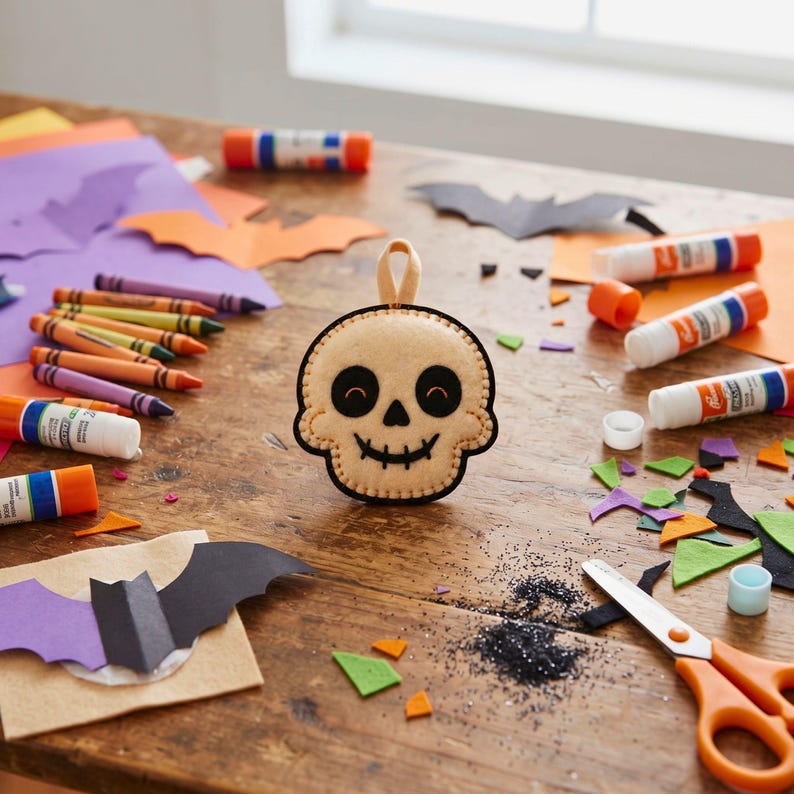 Happy Skull Sewing Pattern PDF | Felt Halloween Skull Ornament Pattern, DIY Cute Skeleton Plush Spooky Decor Tutorial
