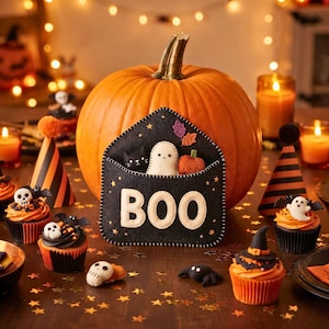 Halloween Envelope Felt Sewing Pattern, BOO Ornament PDF, Ghost Cat Pumpkin, Hand Sewing Pattern, Halloween Decor