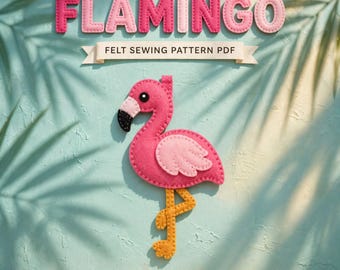 Patrón de PDF de adorno de ave de fieltro, costura de llavero de flamenco, colgante tropical para bolso