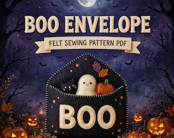 Felt Halloween Decor Pattern PDF, Boo Ghost Envelope Felt Ornament Sewing Pattern (4.5 inches)