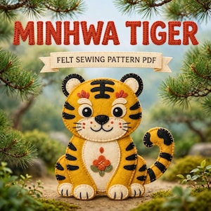 Minhwa Tiger Sewing Pattern PDF | Felt Korean Folk Tiger Ornament Pattern, DIY Cute Tiger Plush Lunar New Year Tutorial