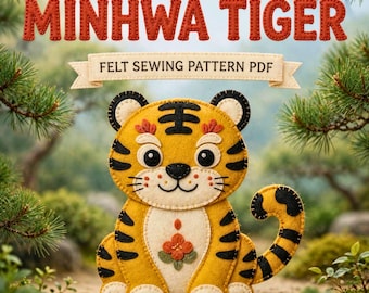 Patrón de PDF de tigre, adorno de diseño de arte popular de 4.5 pulgadas