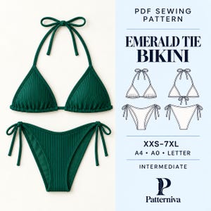 Triangle Bikini PDF Sewing Pattern, Tie Side Swimsuit, XXS-7XL, A4 A0 Letter, Instant Download