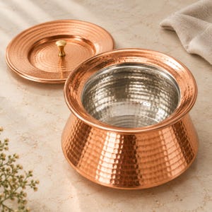 Hand Hammered Copper Handi with Lid | Pure Copper Cooking Pot