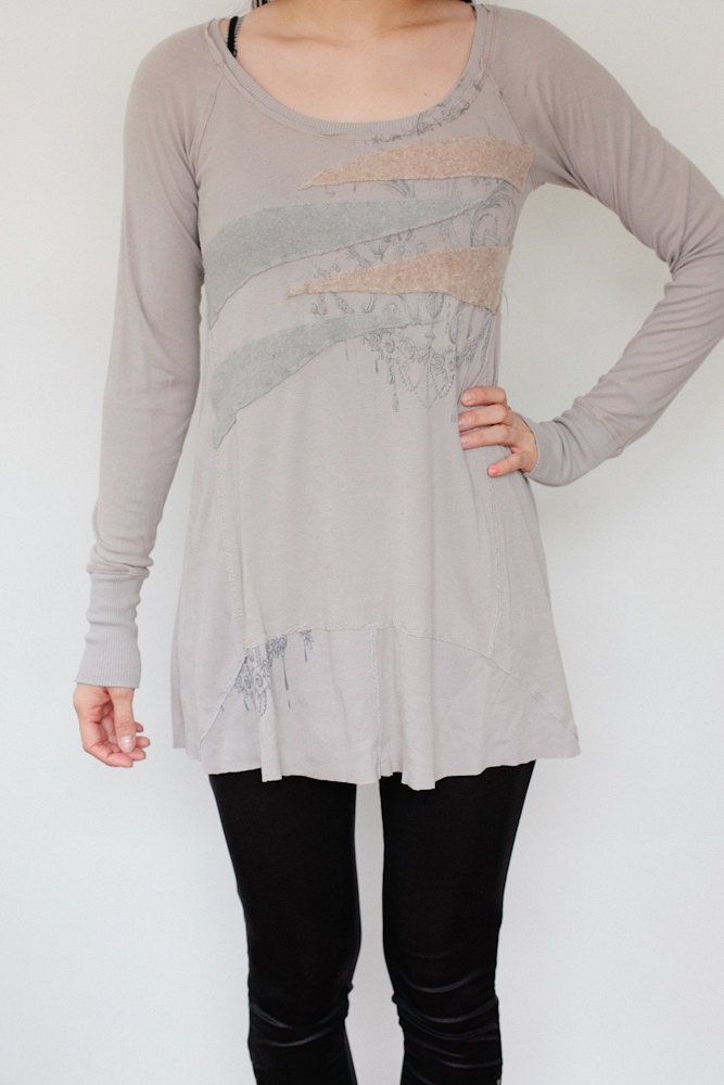 Silk Screen Long Sleeve Tee W/ Cashmere Appliqué - Etsy
