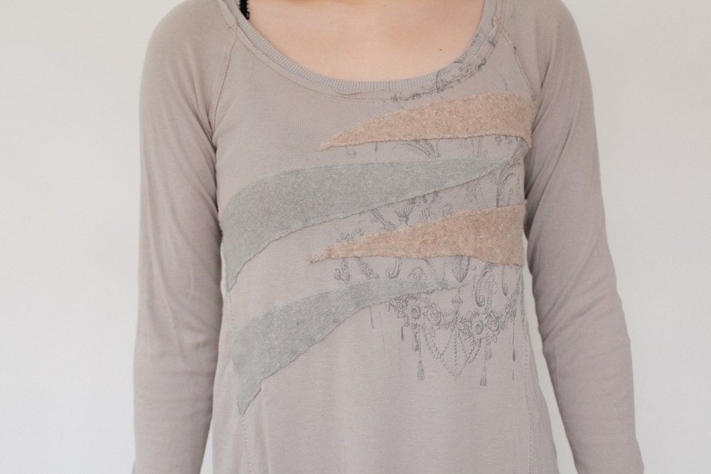 Silk Screen Long Sleeve Tee W/ Cashmere Appliqué - Etsy