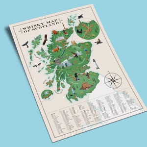 NOUVELLE carte des whiskies d'Écosse : édition 2025 (impression d'art A3)
