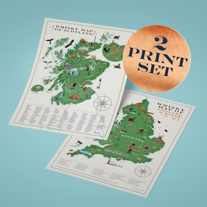 2er-Set: Whisky-Karte von Scotland UND Whisky-Karte von England & Wales (A3-Drucke)