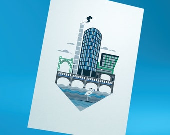 Sheffield art print: Welcome to the Riverside Quarter (A4)