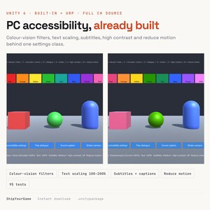 Unity 6 PC Accessibility Kit: Colorblind Filters, Text Scaling, Subtitles (C# Source) image 1