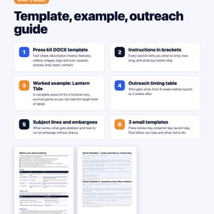 Game Press Kit Template | Word DOCX, Example PDF, Outreach Guide (Digital Download) image 2