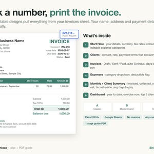 Freelancer Invoice Tracker Spreadsheet | Client, Expense, Tax Set-Aside (Excel, Google Sheets) image 3
