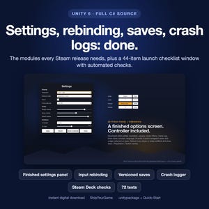 Unity Steam Launch Kit: Einstellungen, Eingabe, Speichern, Absturzprotokollierung (C#) Bild 1