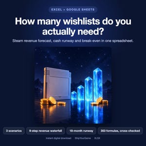 Steam Indie Game Revenue Calculator | Wishlists, Runway, Break-Even (Excel/Google Sheets)