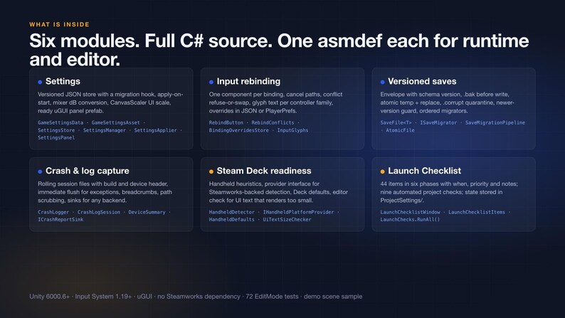 Unity Steam Launch Kit: Einstellungen, Eingabe, Speichern, Absturzprotokollierung (C#) Bild 4