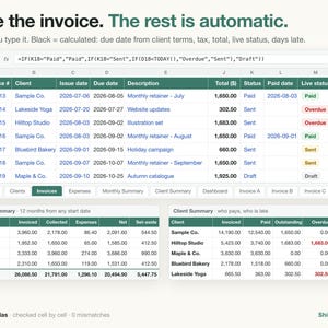 Freelancer Invoice Tracker Spreadsheet | Client, Expense, Tax Set-Aside (Excel, Google Sheets) image 2
