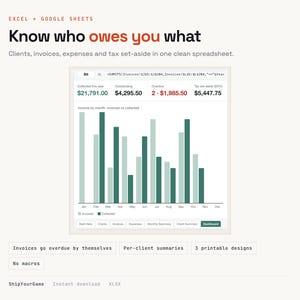 Freelancer Invoice Tracker Spreadsheet | Client, Expense, Tax Set-Aside (Excel, Google Sheets) image 1