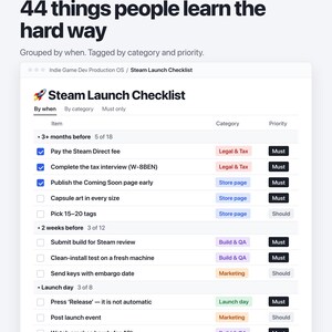 Indie Game Dev Notion Template | Steam Launch Checklist, Milestones, Bug Tracker (Digital Download) image 4