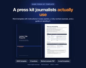 Game Press Kit Template | Word DOCX, Example PDF, Outreach Guide (Digital Download)