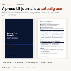 Game Press Kit Template | Word DOCX, Example PDF, Outreach Guide (Digital Download) image 1